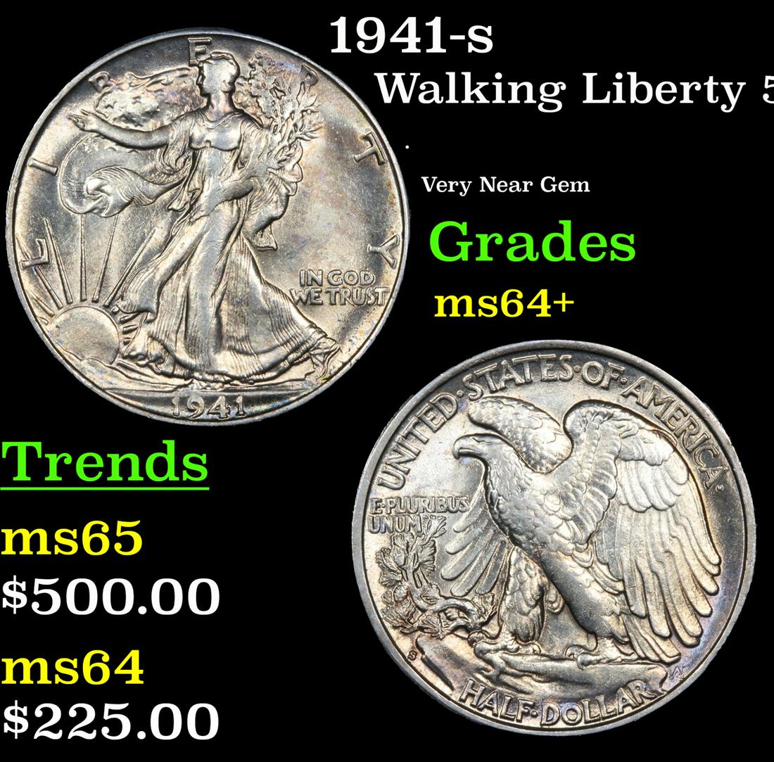 1941-s Walking Liberty Half Dollar 50c Grades Choice+ Unc (1 of 3)