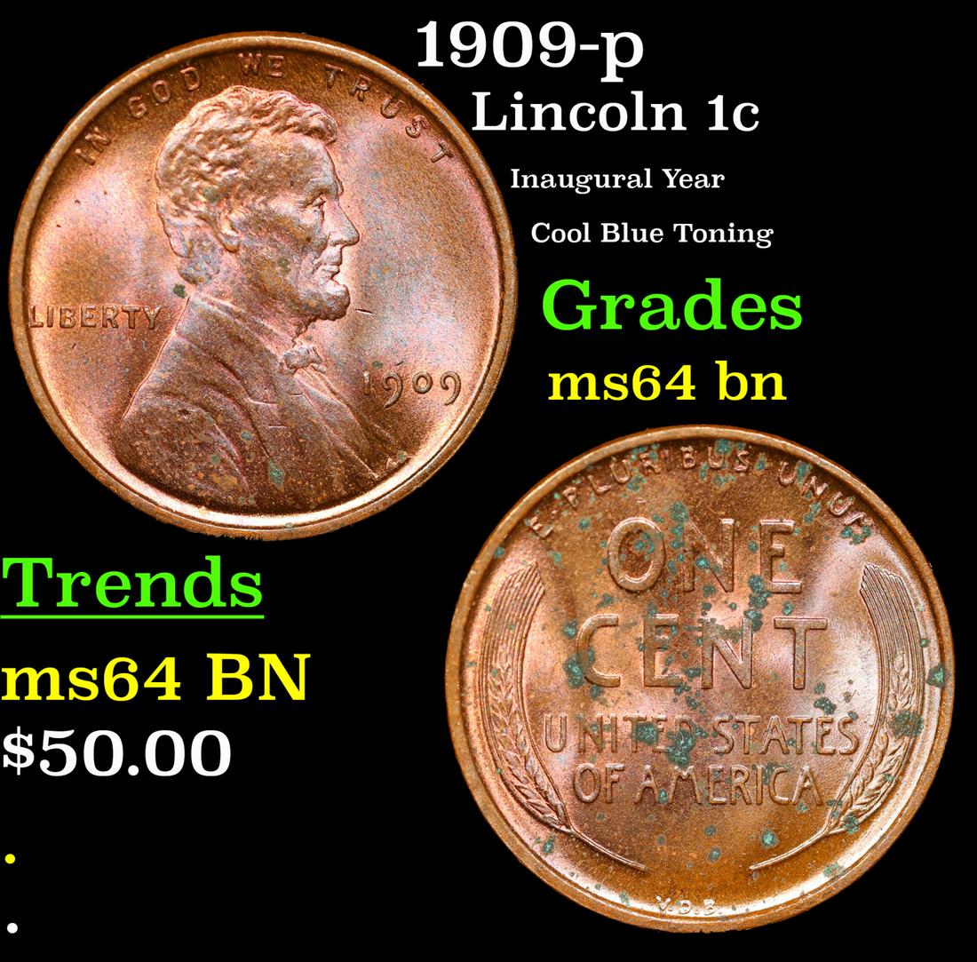 1909-p VDB Lincoln Cent 1c Grades Choice Unc BN: 1909-p VDB Lincoln Cent 1c Grades Choice Unc BN