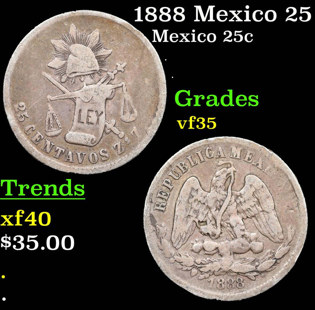 1888 Mexico 25 Centavos 25c KM-406.7 Grades vf++ (1 of 3)