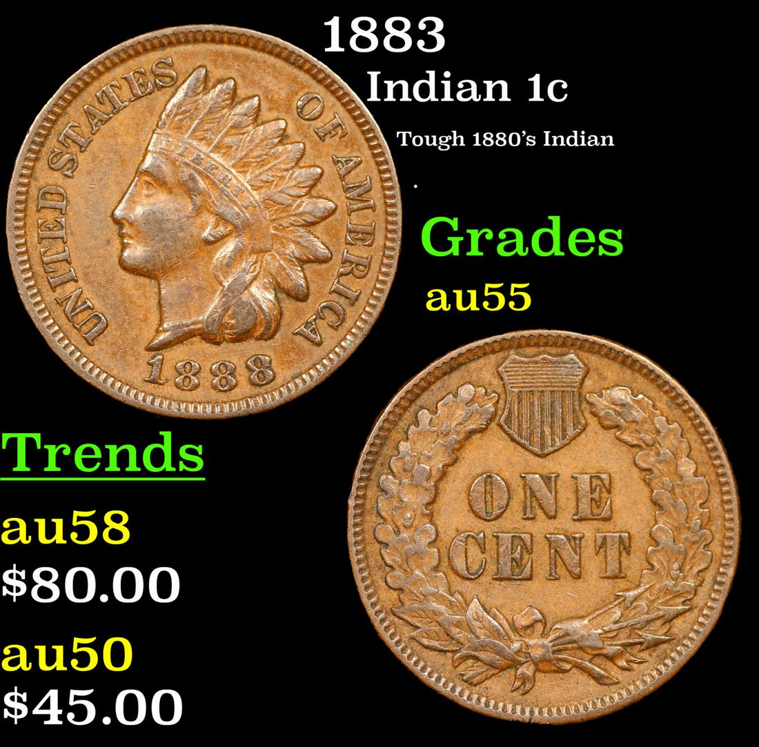 1888 Indian Cent 1c Grades Choice AU. (1 of 3)