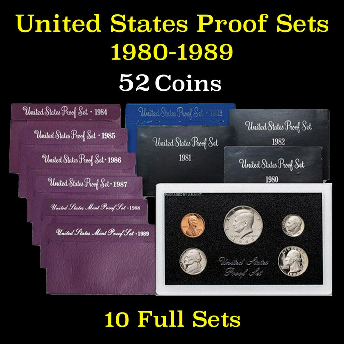 Group of 10 United States Mint Proof Sets 1980-1989 52 coins. (1 of 1)