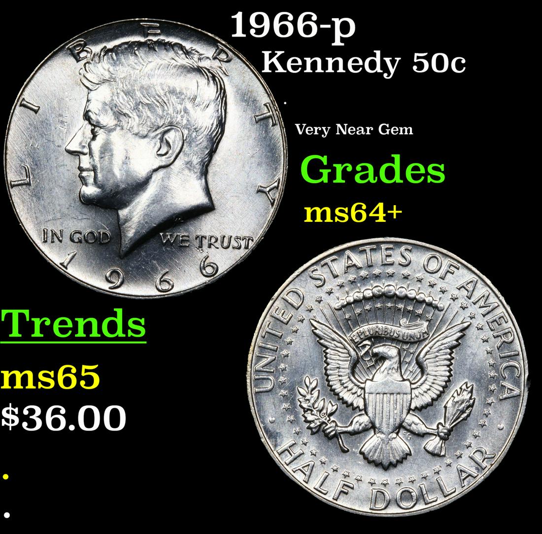 1966-p Kennedy Half Dollar 50c Grades Choice+ Unc (1 of 3)