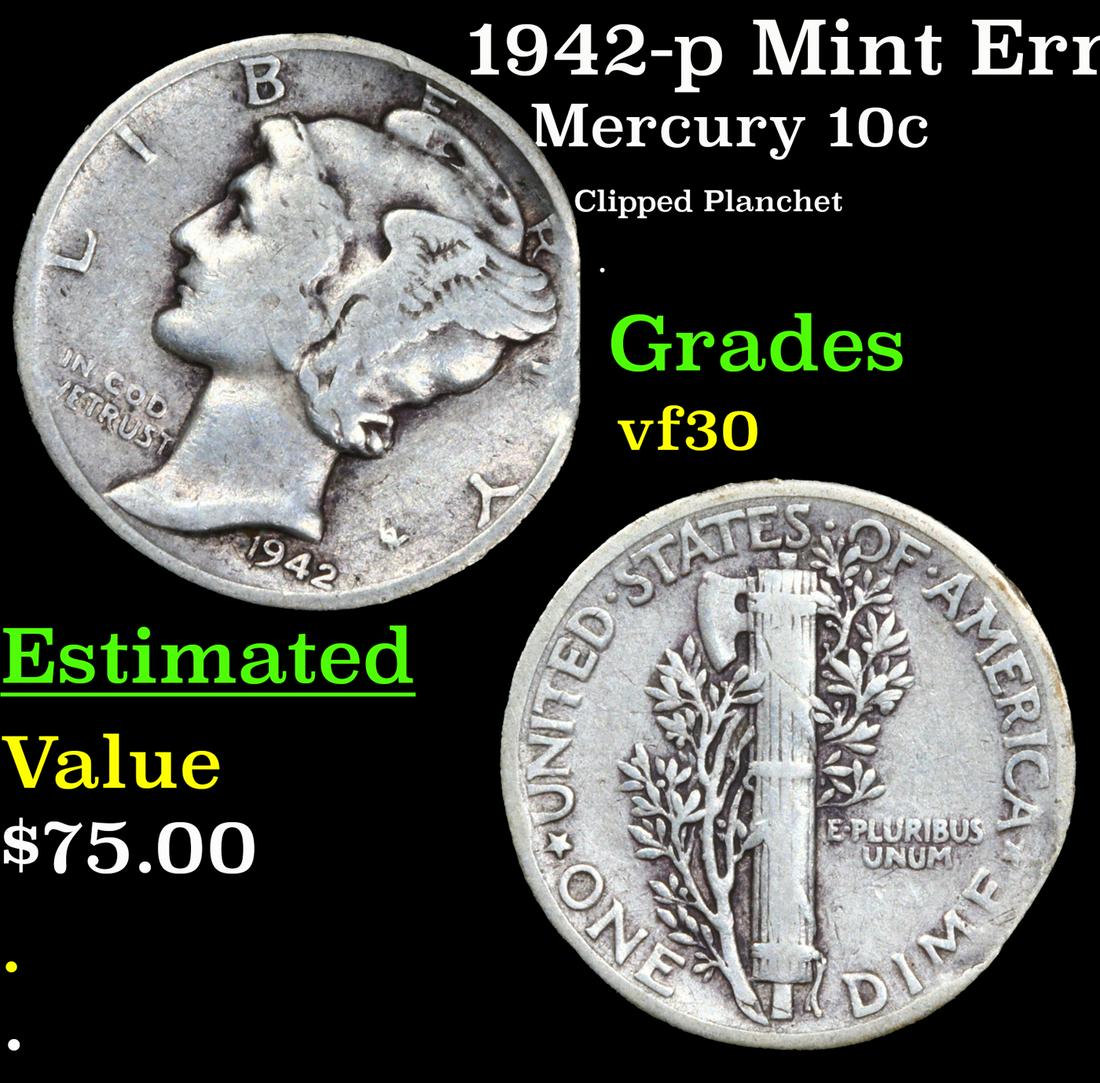 1942-p Mercury Dime Mint Error 10c Grades vf++ (1 of 3)
