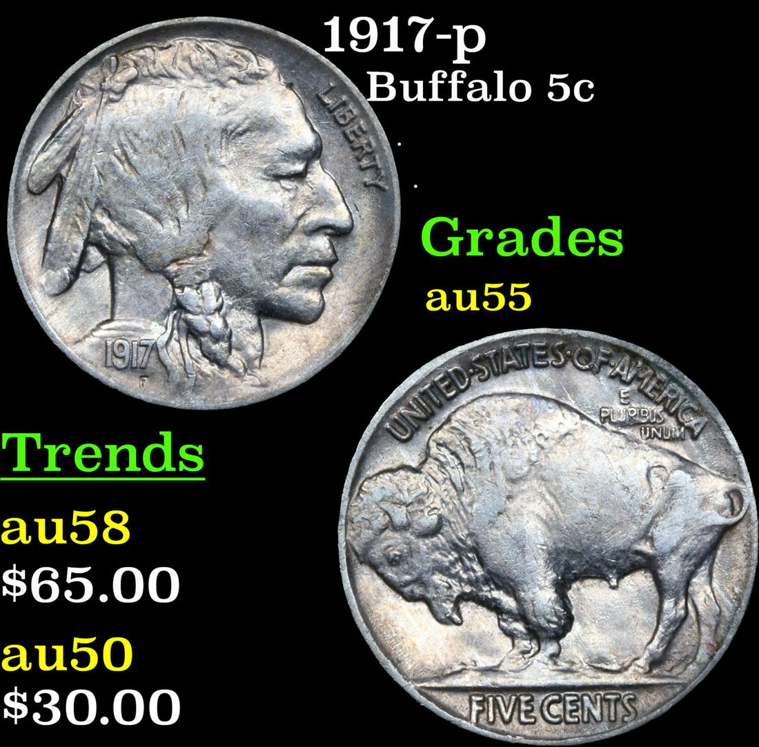 1917-p Buffalo Nickel 5c Grades Choice AU (1 of 3)