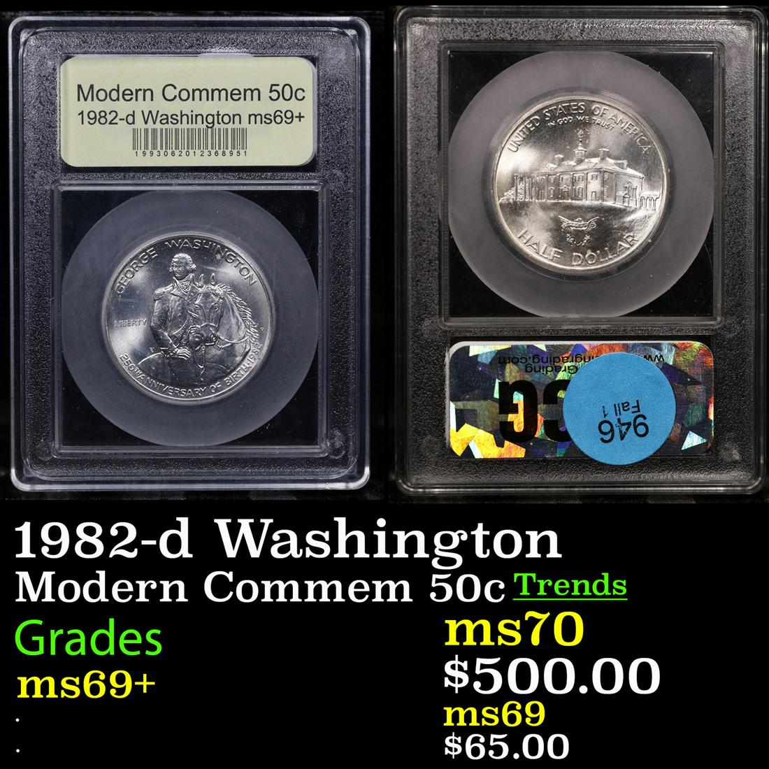 1982-d Washington Modern Commem Half Dollar 50c Graded Gem++++ Unc By USCG (1 of 3)