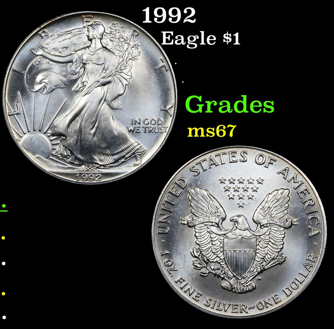 1992 Silver Eagle Dollar $1 Grades GEM++ Unc (1 of 3)