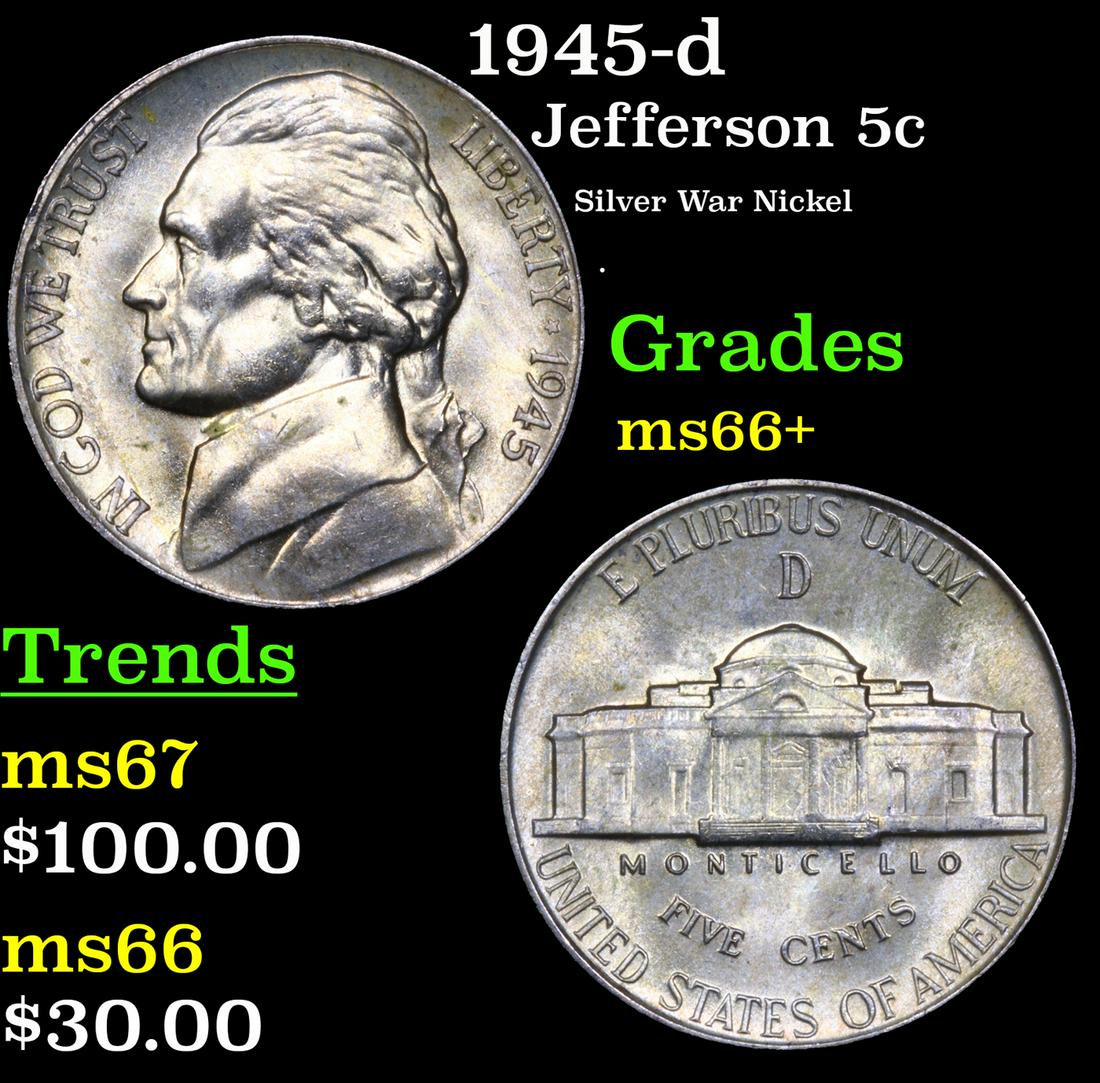 1945-d Jefferson Nickel 5c Grades GEM++ Unc (1 of 3)