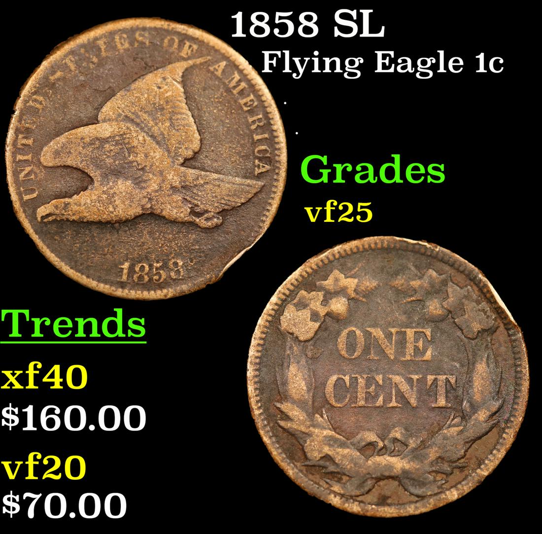 1858 SL Flying Eagle Cent 1c Grades vf+ (1 of 3)