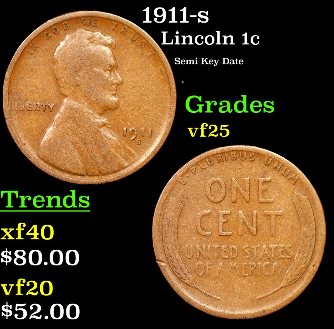 1911-s Lincoln Cent 1c Grades vf+ (1 of 3)