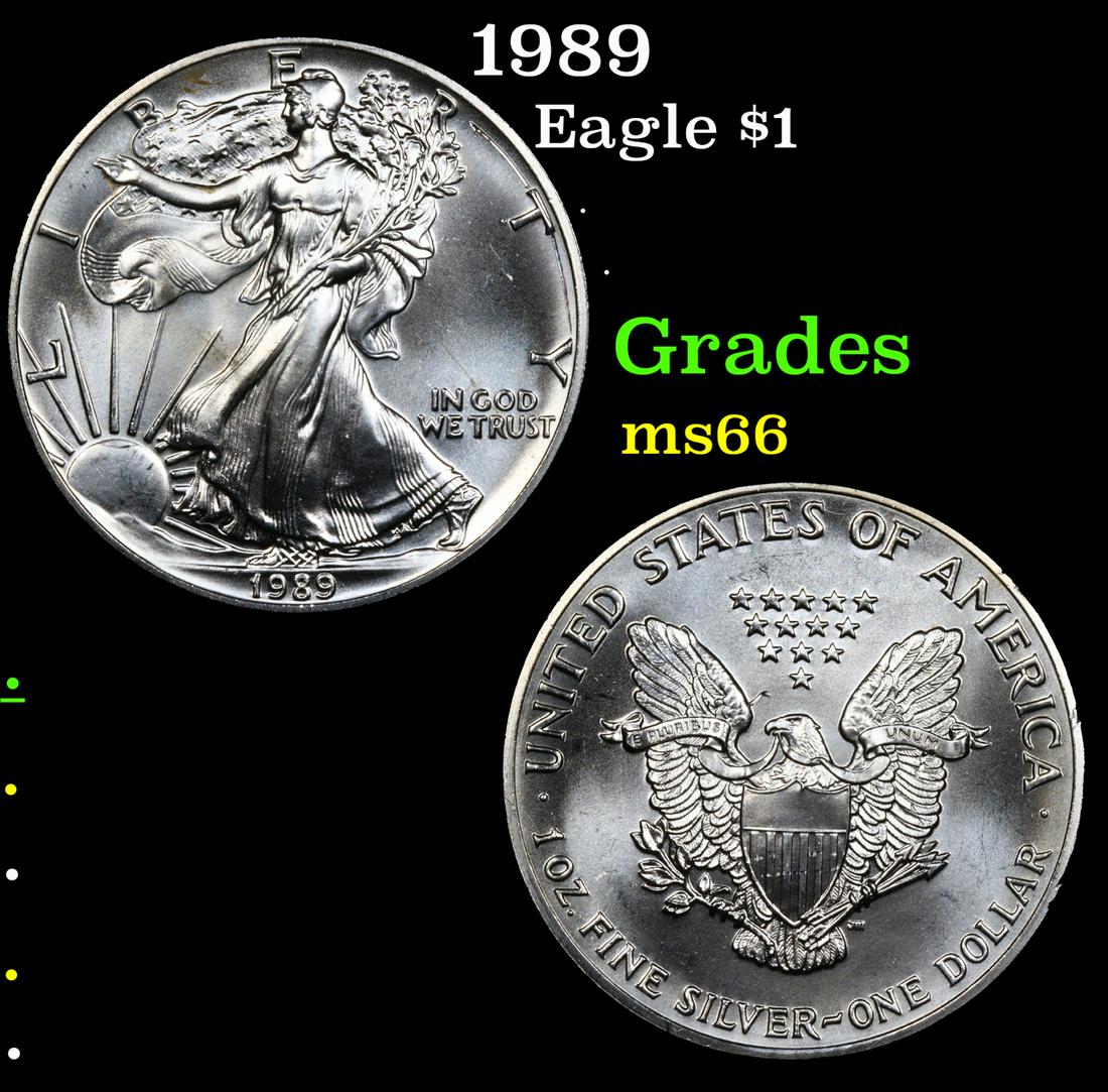 1989 Silver Eagle Dollar $1 Grades GEM+ Unc (1 of 3)
