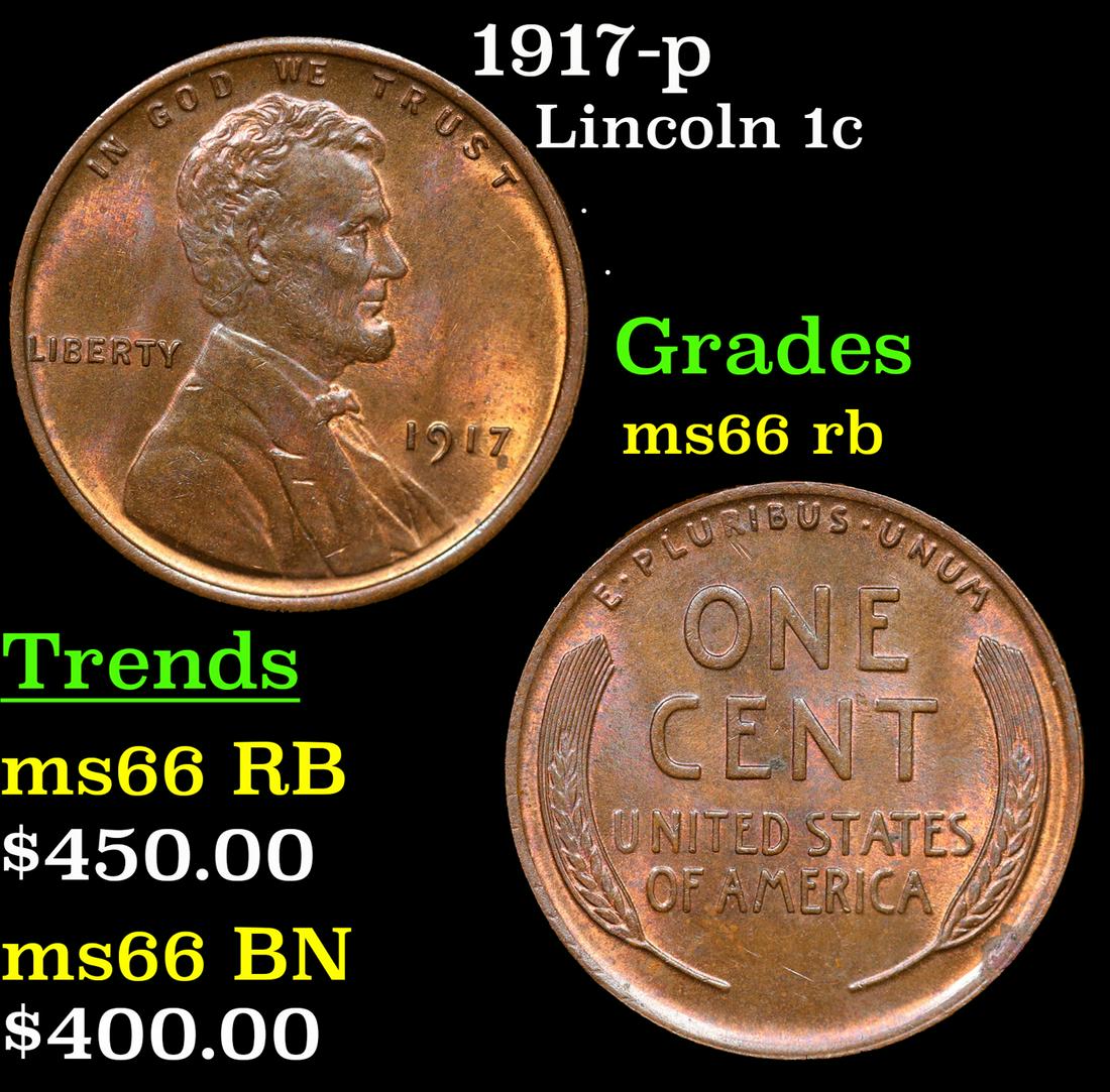1917-p Lincoln Cent 1c Grades GEM+ Unc RB (1 of 3)