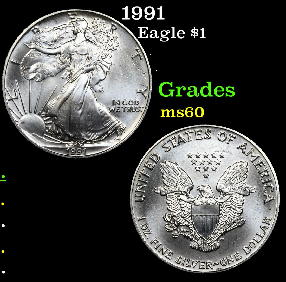 1991 Silver Eagle Dollar $1 Grades BU (1 of 3)