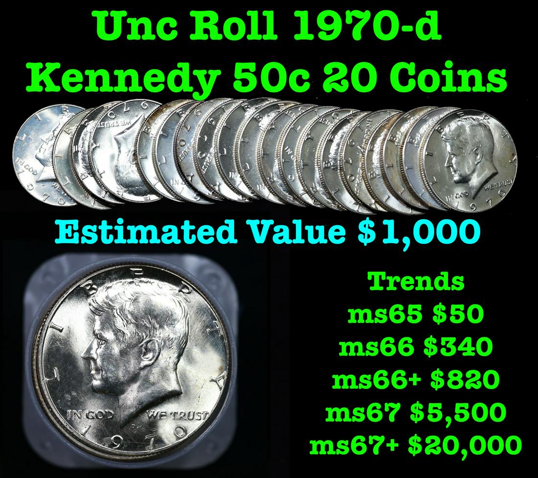 Full roll 1970-d Silver Clad Kennedy 50c, 20 Coins total Kennedy Half Dollar 50c (1 of 3)