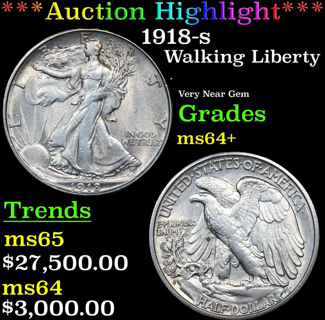 ***Auction Highlight*** 1918-s Walking Liberty Half Dollar 50c Graded ms64+ By SEGS (fc) (1 of 3)