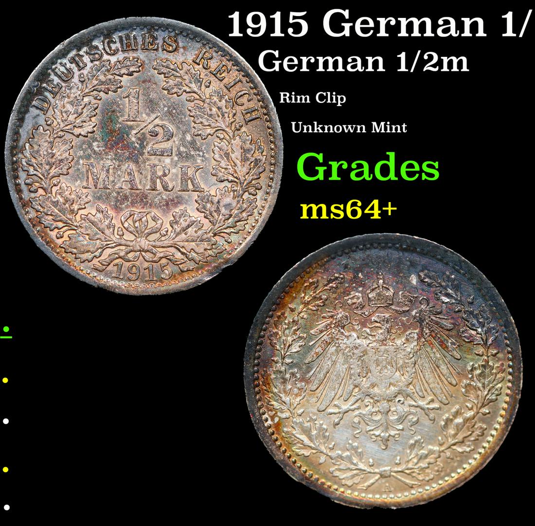 1915 German 1/2 Mark 1/2m KM-17 Grades Choice+ Unc (1 of 3)