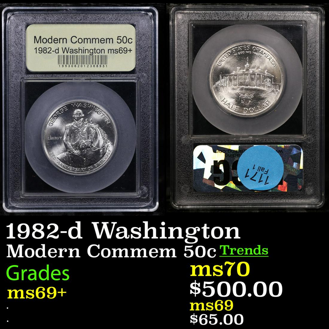 1982-d Washington Modern Commem Half Dollar 50c Graded Gem++++ Unc By USCG (1 of 3)