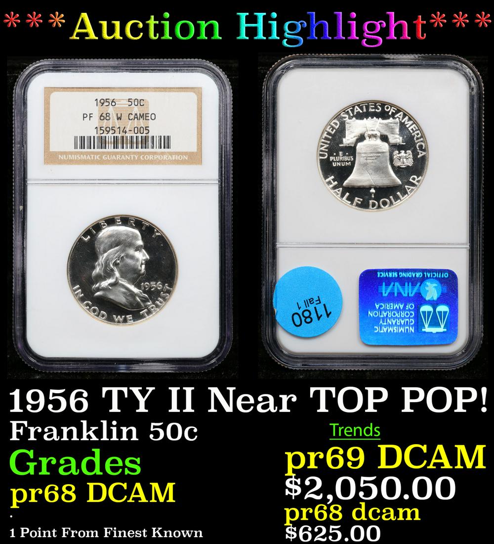 Proof ***Auction Highlight*** NGC 1956 TY II Franklin Half Dollar Near TOP POP! 50c Graded pr68 DCAM (1 of 3)