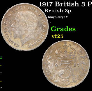 1917 British 3 Pence 3p KM-813 Grades vf+: 1917 British 3 Pence 3p KM-813 Grades vf+. King George V (George Frederick Ernest Albert; 3 June 1865 – 20 January 1936) was King of the United Kingdom and the British Dominions, and Emperor of