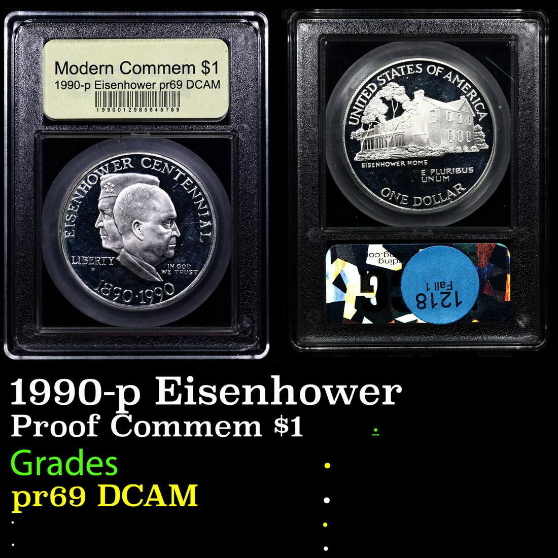 Proof 1990-p Eisenhower Modern Commem Dollar $1 Graded GEM++ Proof Deep Cameo By USCG (1 of 3)