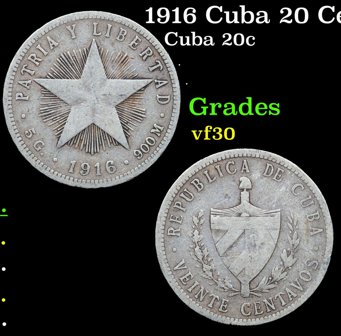 1916 Cuba 20 Centavos 20c KM-13.2 Grades vf++ (1 of 3)