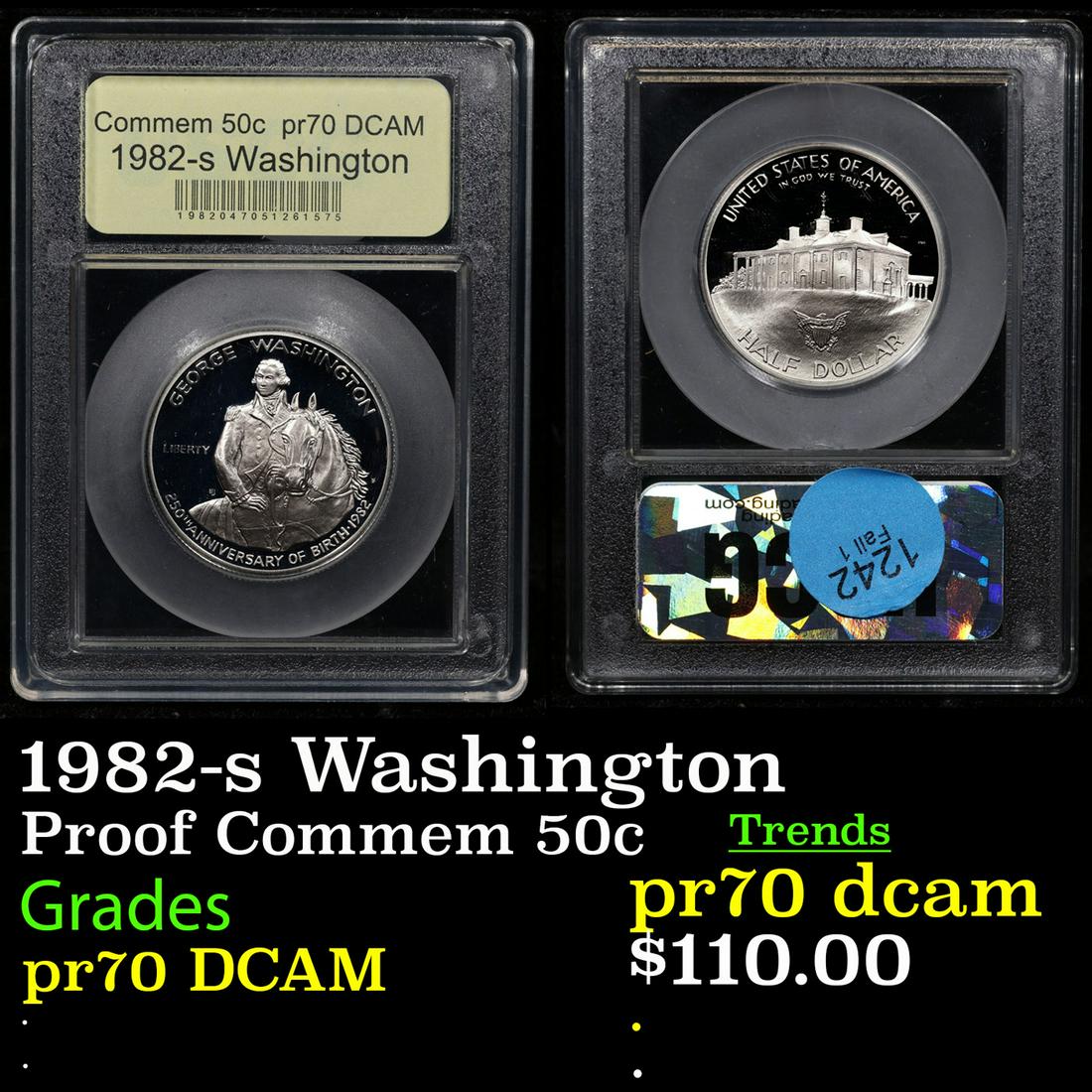 Proof 1982-s Washington Modern Commem Half Dollar 50c Graded GEM++ Proof Deep Cameo By USCG (1 of 3)