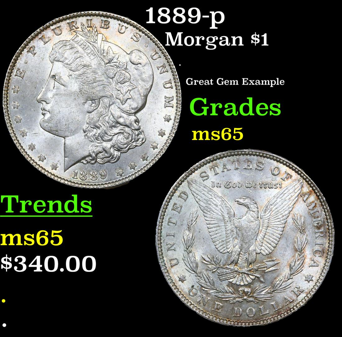 1889-p Morgan Dollar $1 Grades GEM Unc (1 of 3)