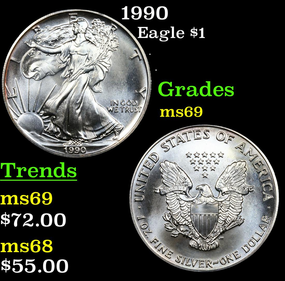 1990 Silver Eagle Dollar $1 Grades ms69 (1 of 3)