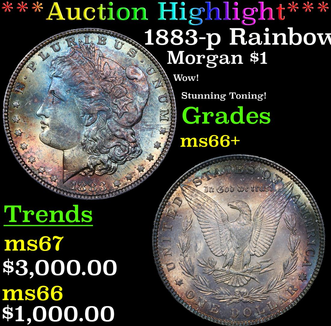 ***Auction Highlight*** 1883-p Morgan Dollar Rainbow Toned $1 Graded ms66+ By SEGS (fc) (1 of 3)