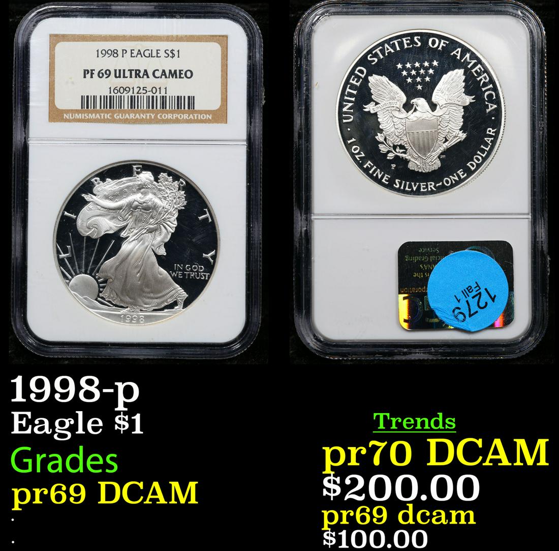 Proof NGC 1998-p Silver Eagle Dollar $1 Graded pr69 DCAM By NGC (1 of 3)