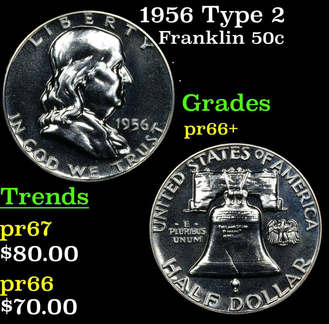Proof 1956 Type 2 Franklin Half Dollar 50c Grades GEM++ Proof (1 of 5)