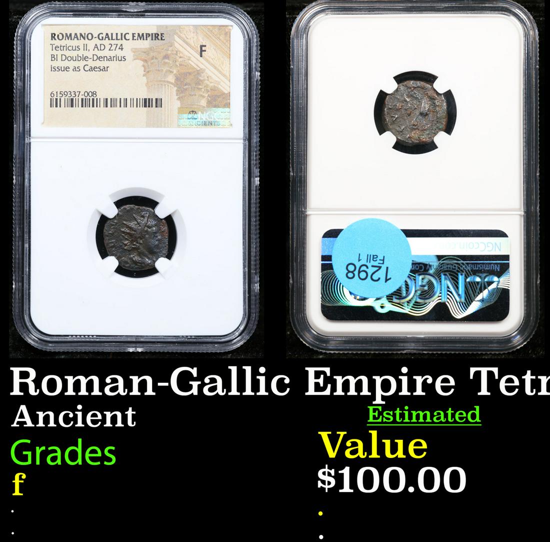 NGC Roman-Gallic Empire Tetricus II, AD 274, BI Double-Denarius. Issue as Caesar. Graded f By NGC (1 of 3)