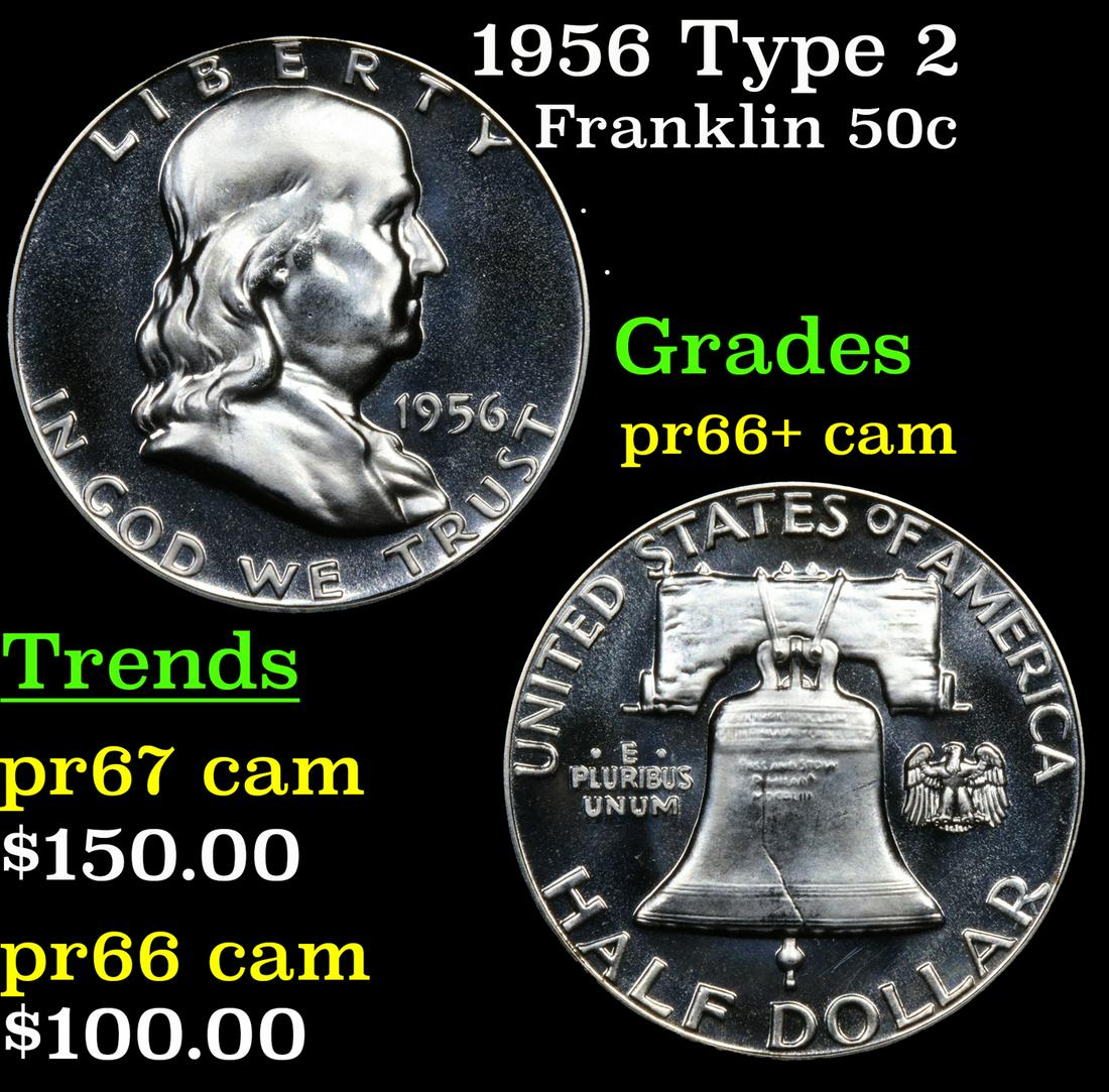 Proof 1956 Type 2 Franklin Half Dollar 50c Grades GEM++ Proof Cameo (1 of 5)