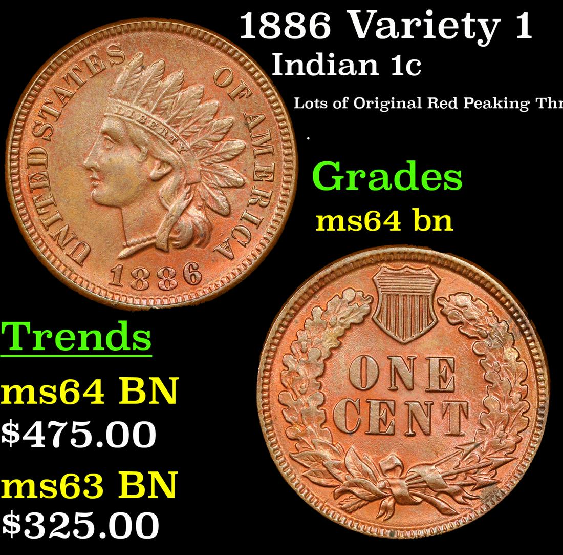 1886 Variety 1 Indian Cent 1c Grades Choice Unc BN (1 of 3)