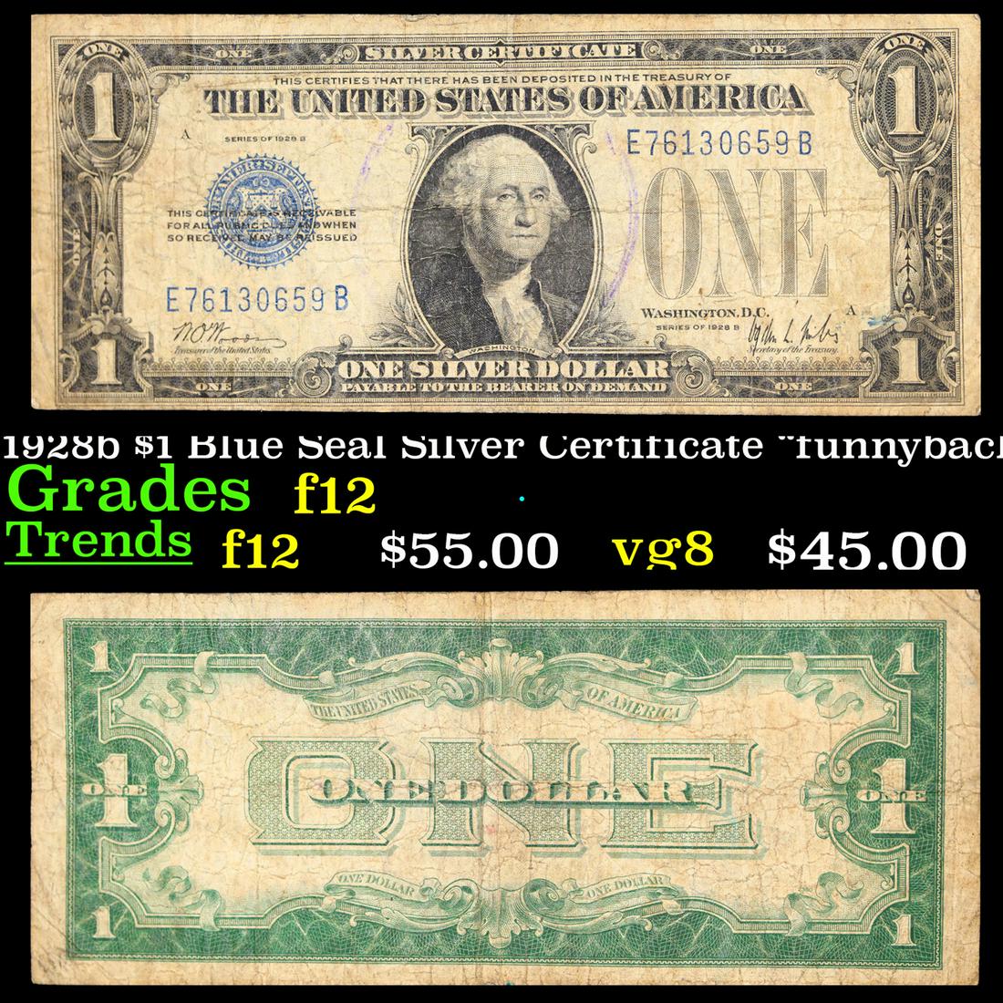 1928b $1 Blue Seal Silver Certificate "funnyback" Grades f, fine (1 of 3)
