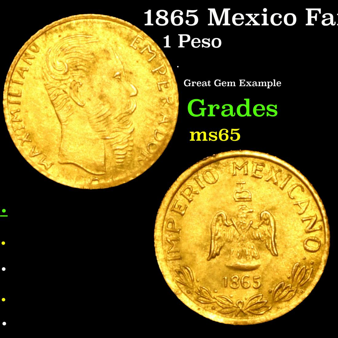 1865 Mexico Fantasy 1 Peso Gold Grades GEM Unc (1 of 1)