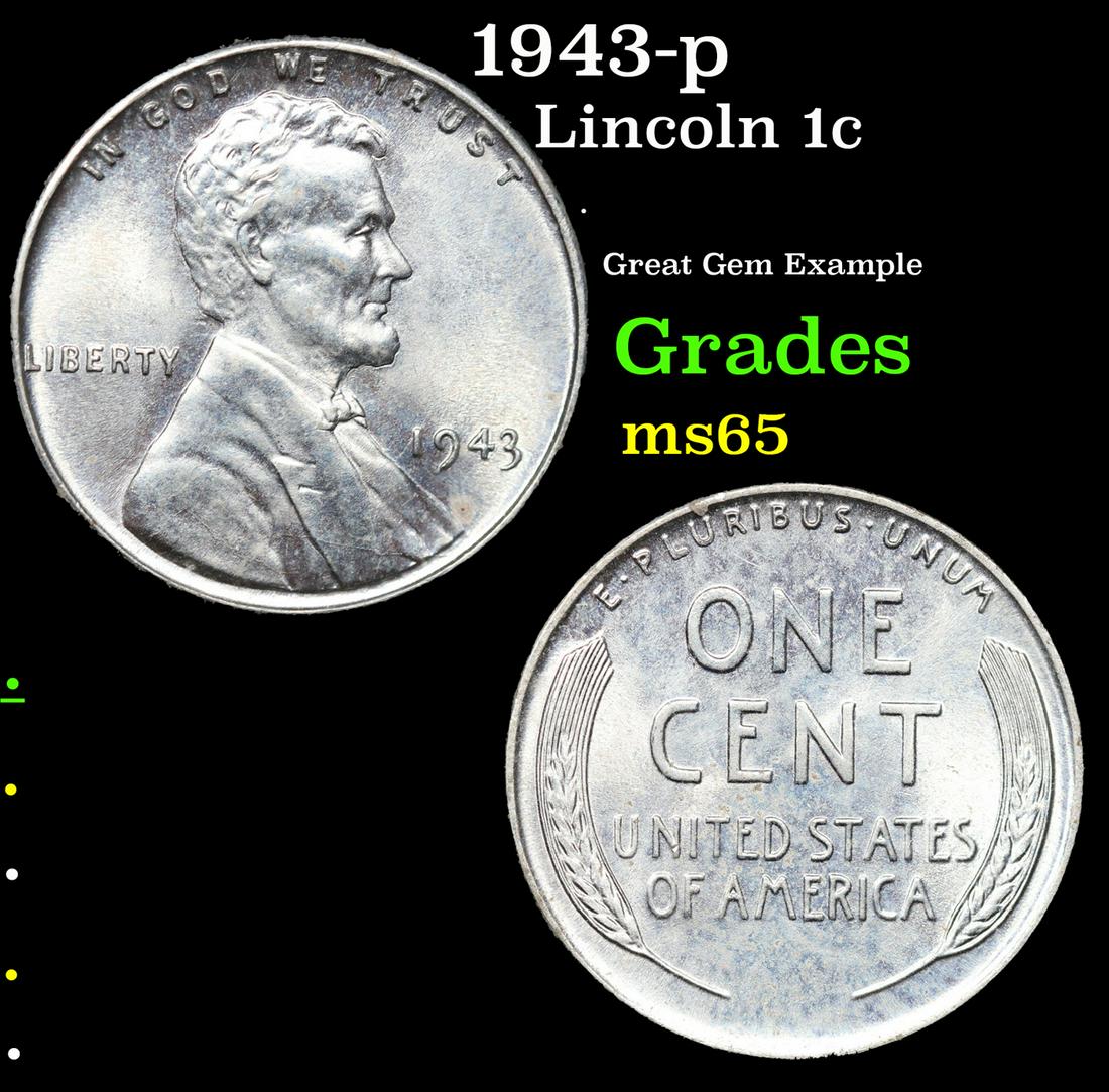 1943-p Lincoln Cent 1c Grades GEM Unc (1 of 3)