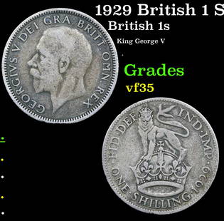 1929 British 1 Shilling 1s KM-833 Grades vf++: 1929 British 1 Shilling 1s KM-833 Grades vf++. King George V (George Frederick Ernest Albert; 3 June 1865 – 20 January 1936) was King of the United Kingdom and the British Dominions, and Empero