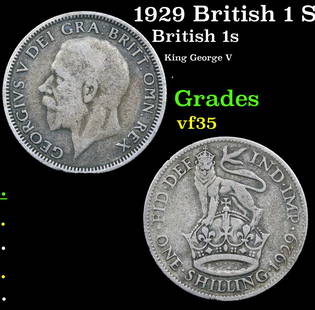 1929 British 1 Shilling 1s KM-833 Grades vf++: 1929 British 1 Shilling 1s KM-833 Grades vf++. King George V (George Frederick Ernest Albert; 3 June 1865 â€“ 20 January 1936) was King of the United Kingdom and the British Dominions, and Empero