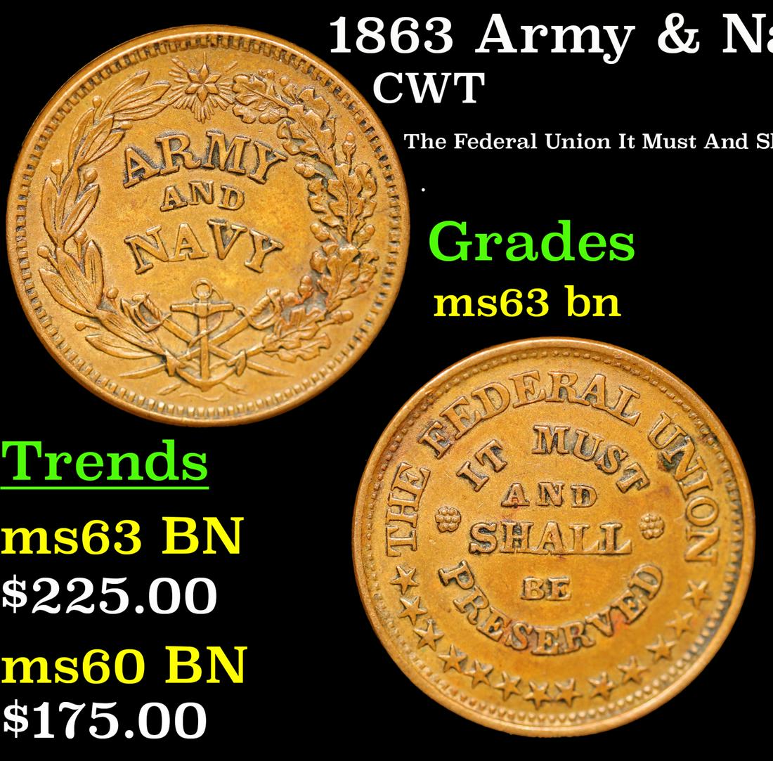 1863 Army & Navy Civil War Token F-219/320A 1c Grades Select Unc BN (1 of 3)