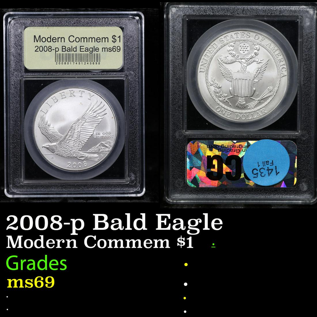 2008-p Bald Eagle Modern Commem Dollar $1 Graded ms69 By USCG (1 of 3)