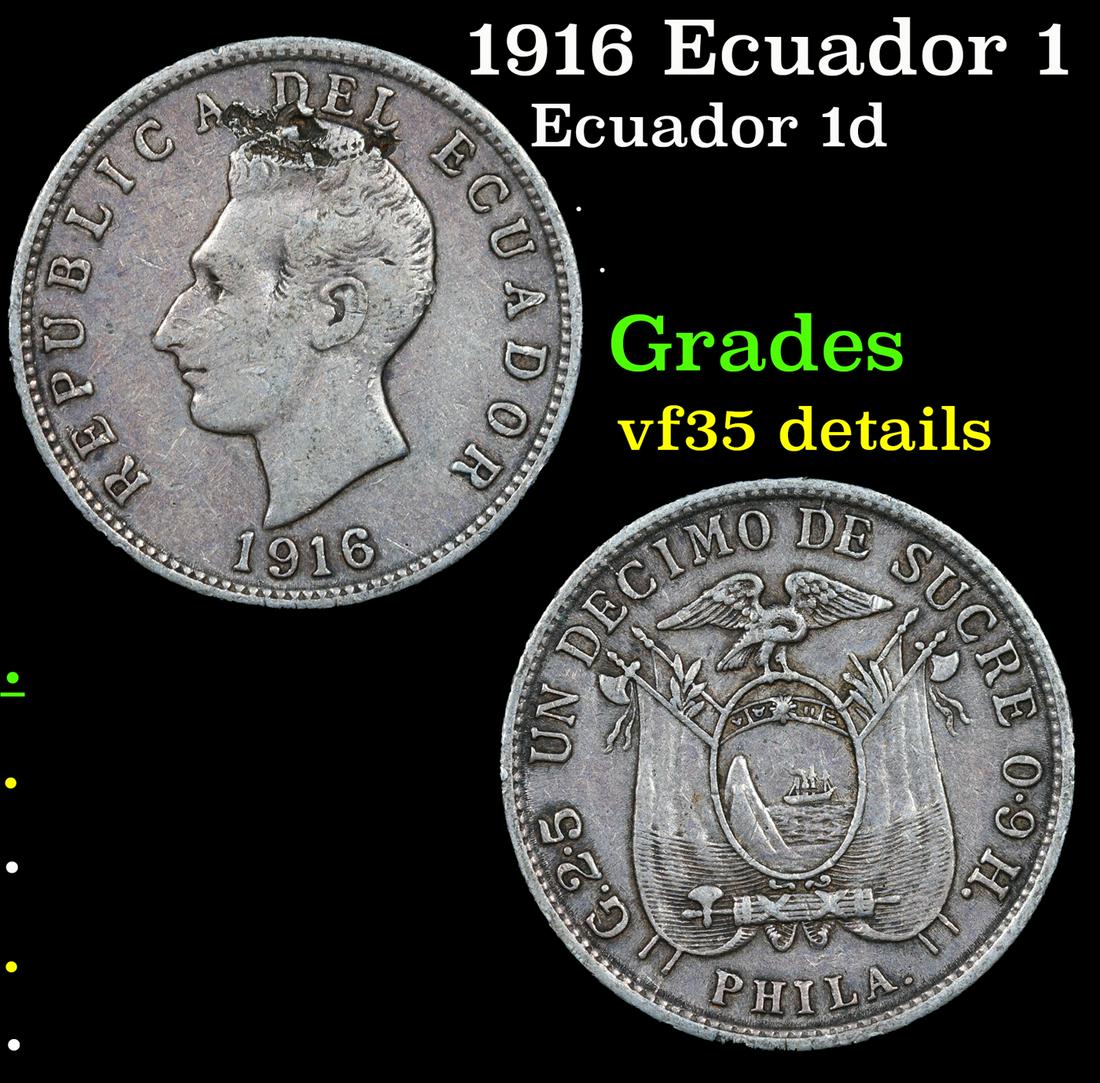 1916 Ecuador 1 Decimo 1d KM-50.5 Grades vf details (1 of 3)