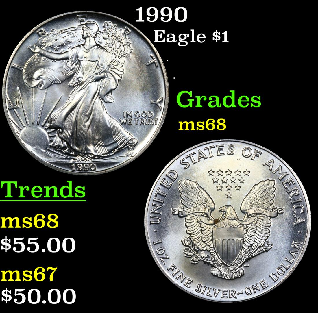 1990 Silver Eagle Dollar $1 Grades GEM+++ Unc (1 of 3)
