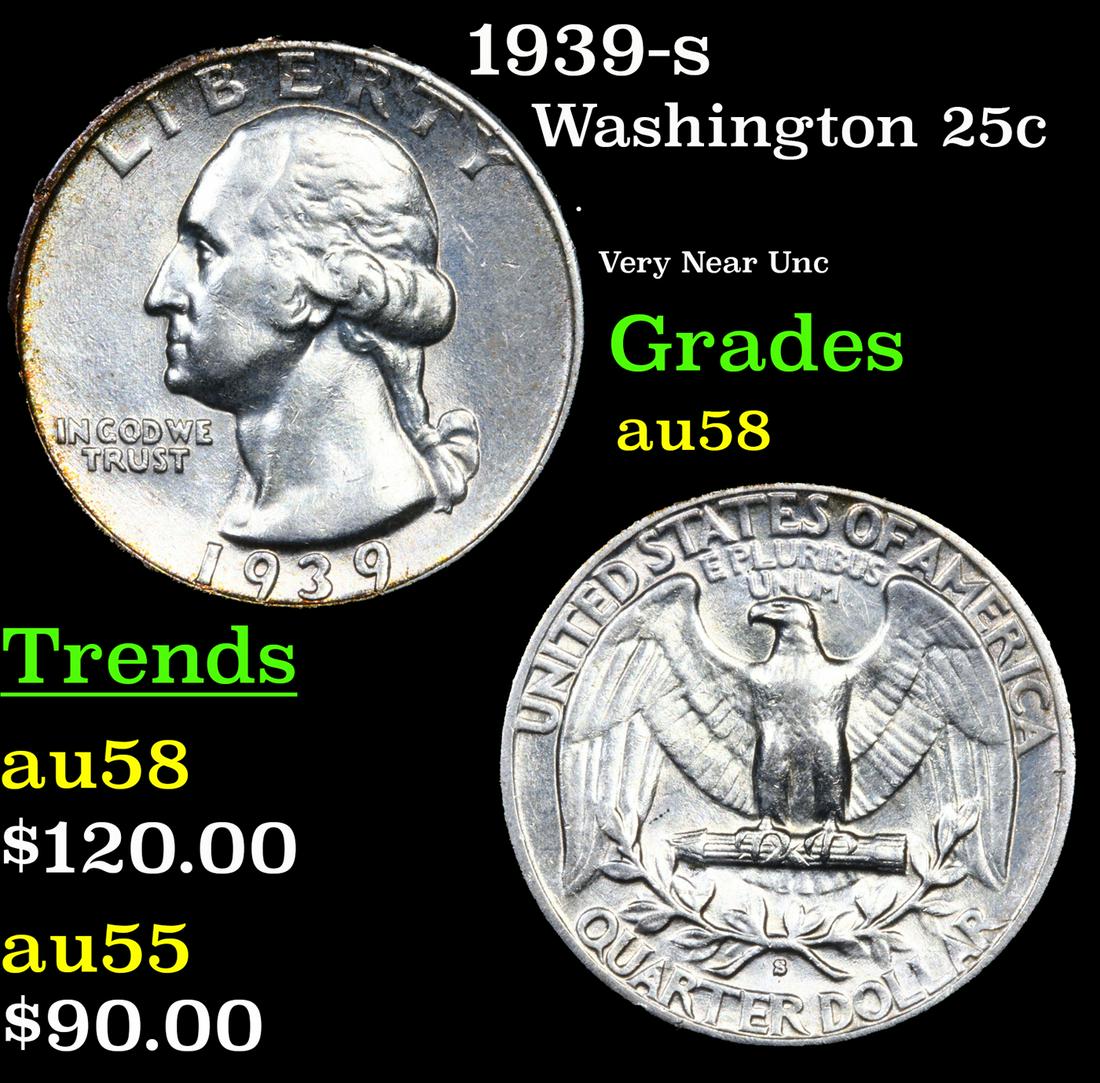 1939-s Washington Quarter 25c Grades Choice AU/BU Slider (1 of 3)