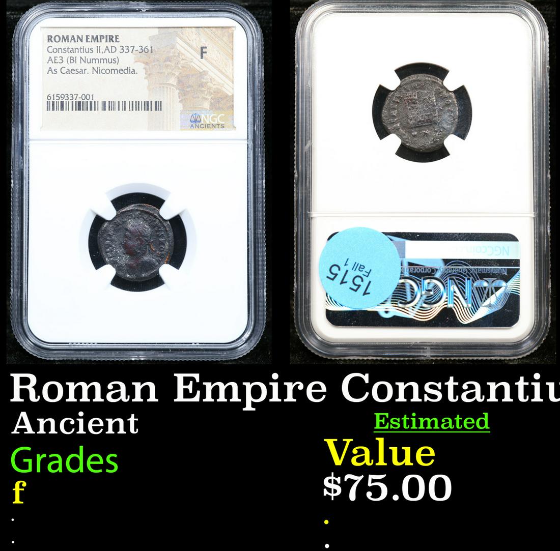 NGC Roman Empire Constantius II, AD 337-361, AE3 (BI Nummus). As Ceasar. Nicomedia. Graded f By NGC (1 of 3)