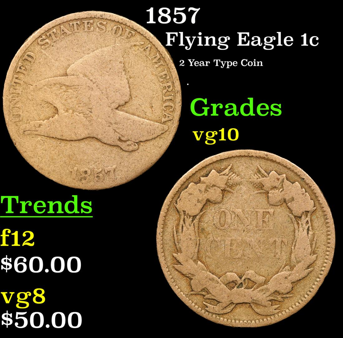 1857 Flying Eagle Cent 1c Grades vg+ (1 of 3)