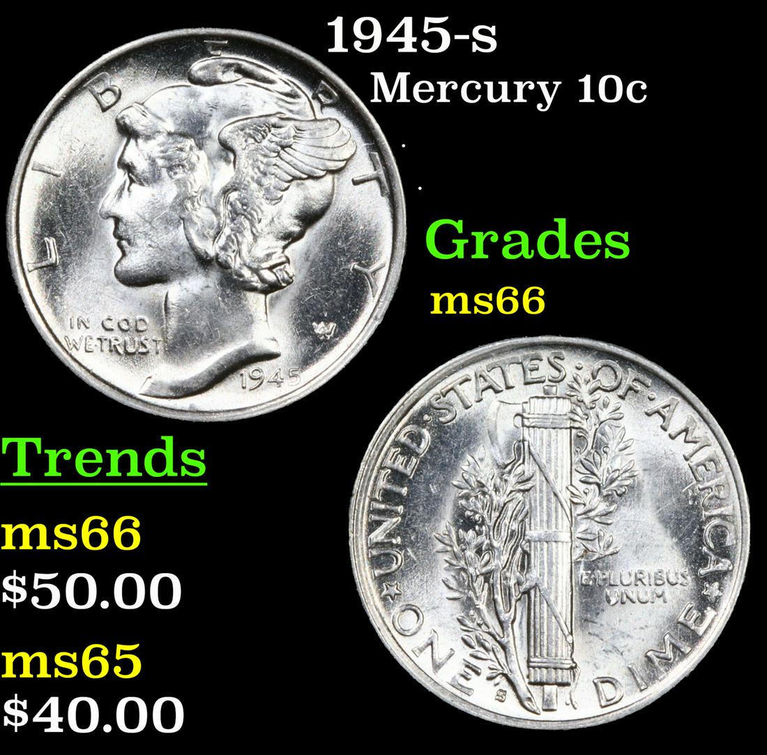 1945-s Mercury Dime 10c Grades GEM+ Unc (1 of 3)