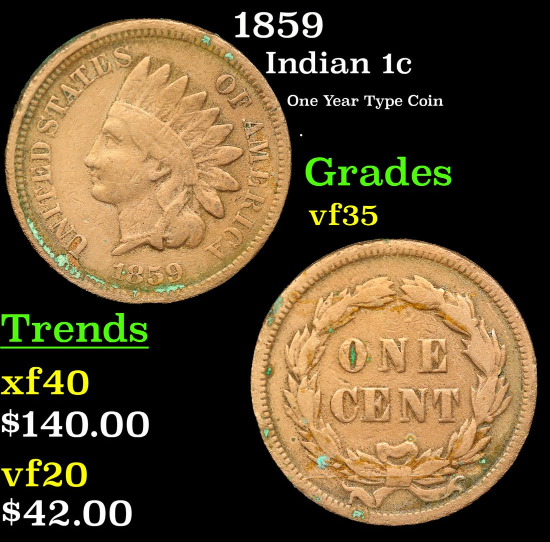 1859 Indian Cent 1c Grades vf++ (1 of 3)
