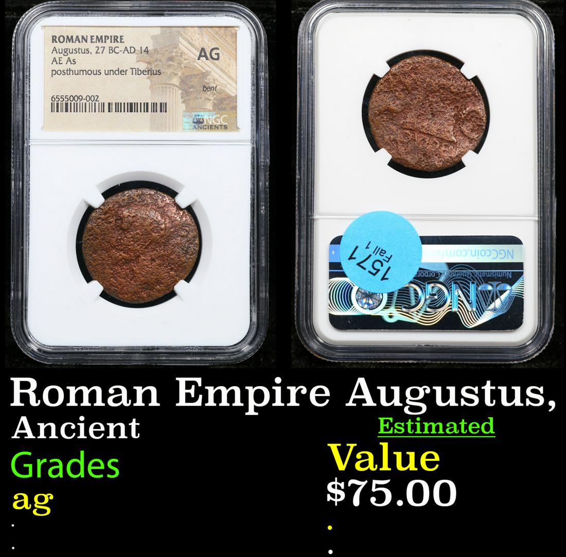 NGC Roman Empire Augustus, 27 BC-AD 14, AE As. Posthumous under Tiberus Graded ag By NGC (1 of 3)