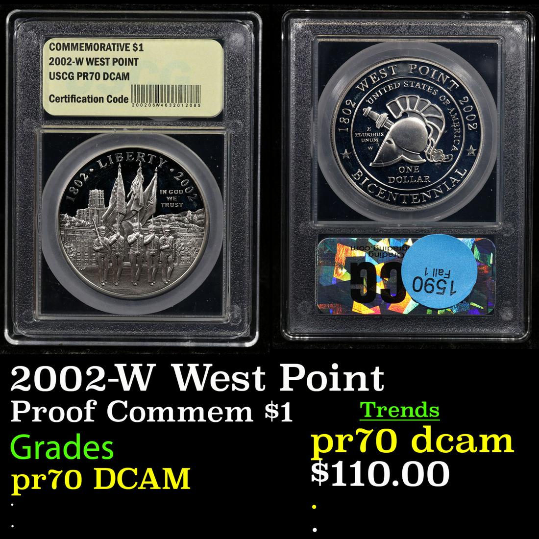 Proof 2002-W West Point Modern Commem Dollar $1 Graded GEM++ Proof Deep Cameo By USCG (1 of 3)