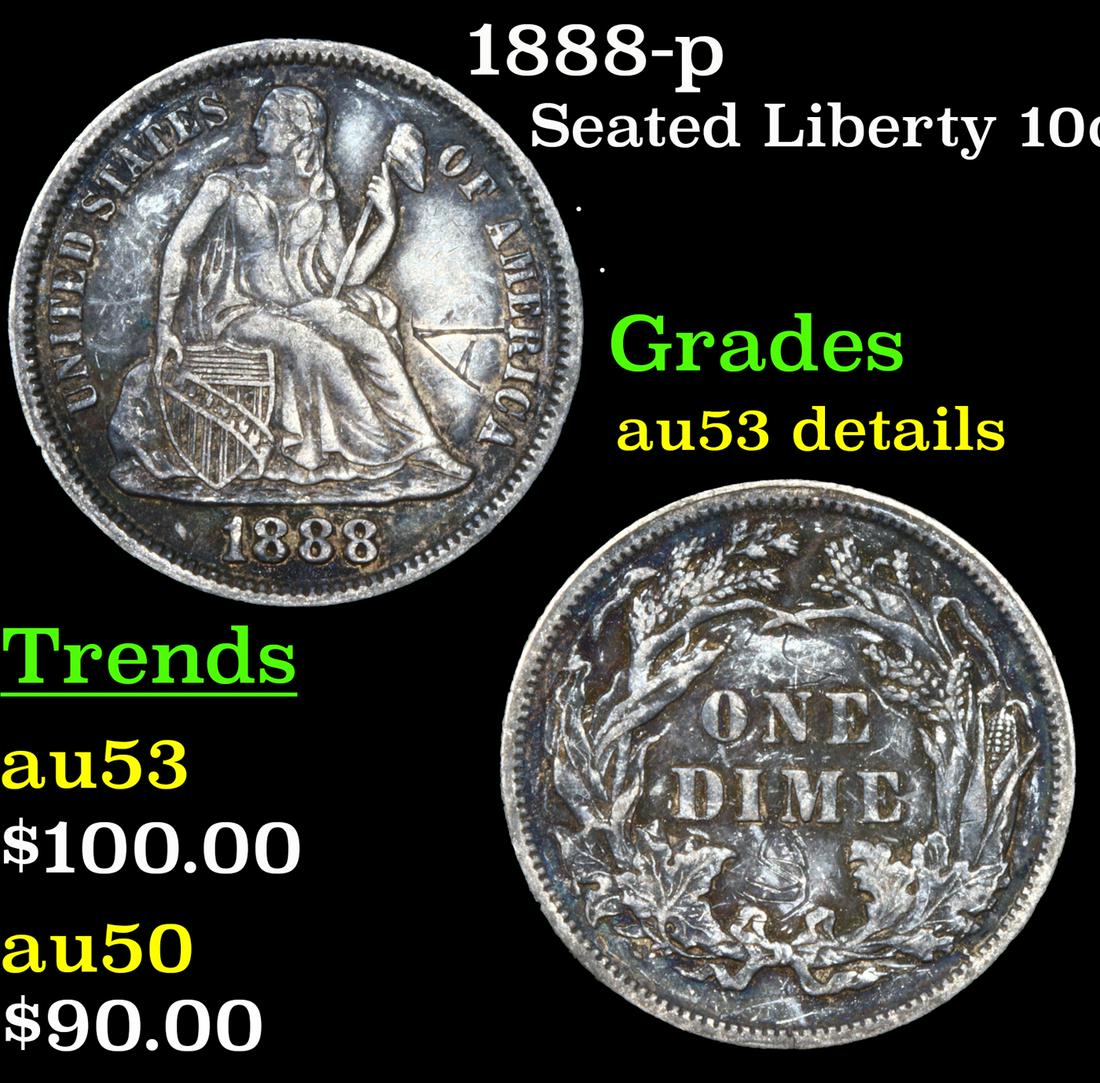 1888-p Seated Liberty Dime 10c Grades AU Details (1 of 3)